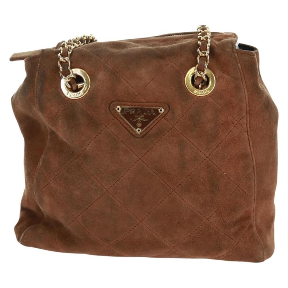 PRADA Chain Shoulder Bag Suede Brown Gold Auth ep12610 - Picture 13 of 16